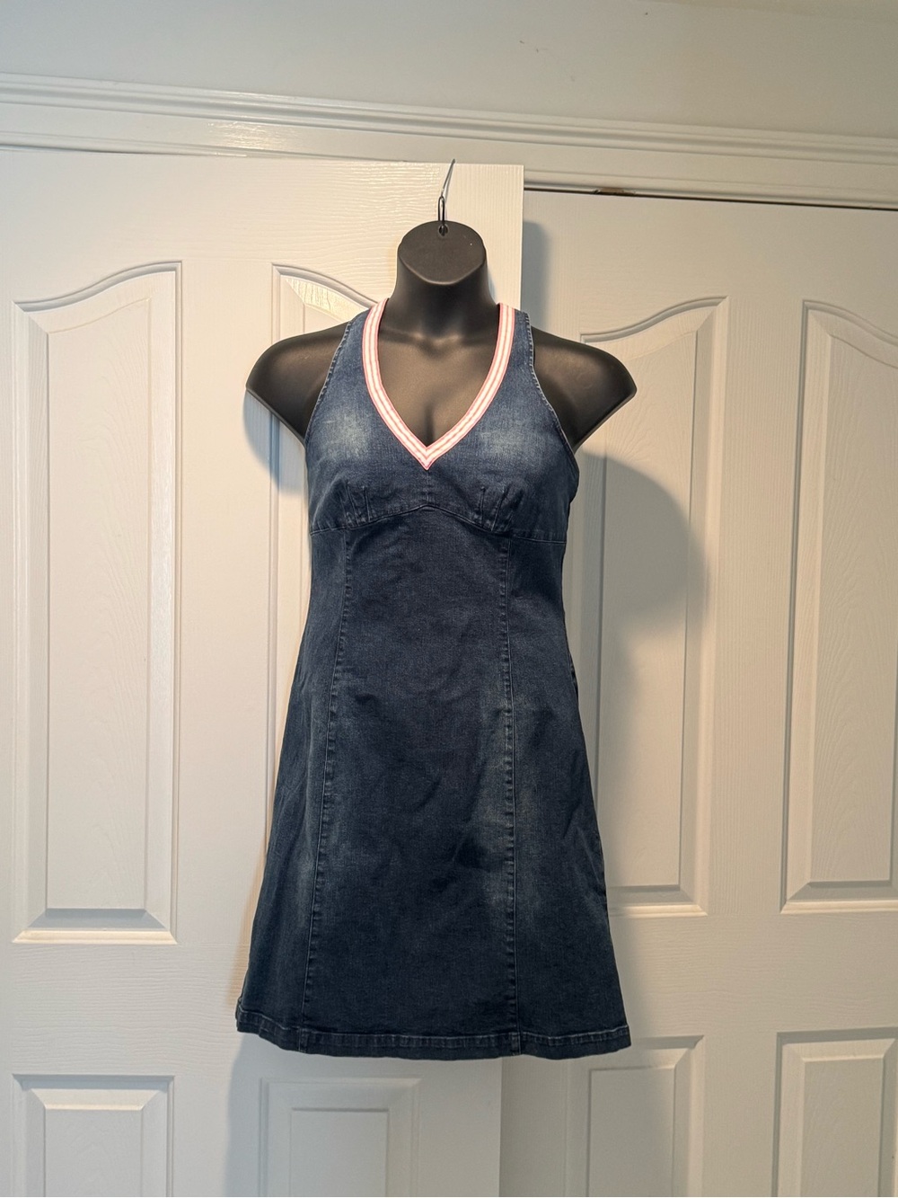 Tommy Hilfiger Blue Denim Halter Dress with Pink Straps